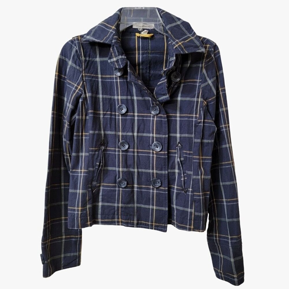 Aeropostale Jacket Womens Medium Blue Button Up With Collar Check Pattern Cotton